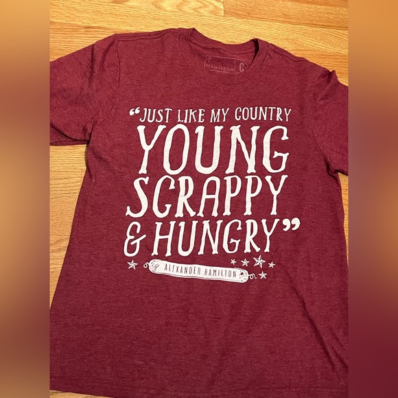 Burgundy colored unisex Hamilton musical t-shirt. Very soft & comfy. Size small. - Picture 4 of 8